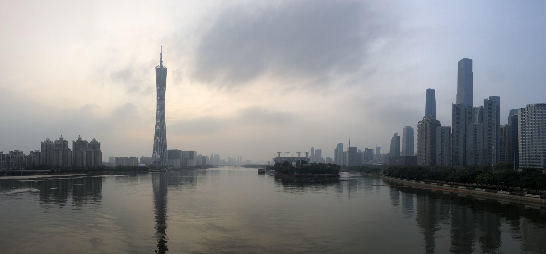 Guangzhou skyline and Canton Tower across the Pearl River